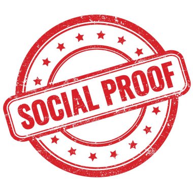 Kırmızı, eski, pasaklı, yuvarlak lastik damgalı SOSYAL Kanıt metni.