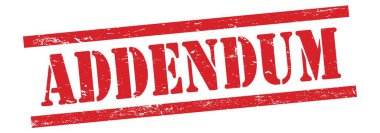 Kırmızı grungy vintage kauçuk damgalı ADDENDUM metni.