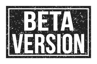 BETA VERSION, siyah dikdörtgen mühür işareti üzerine yazılmış kelimeler