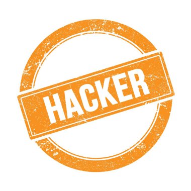 Turuncu grungy round vintage pullu HACKER metni.