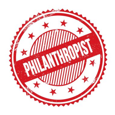 Kırmızı grungy zig zag kenarları yuvarlak pul üzerine yazılmış PHILANTHROPIST metin.