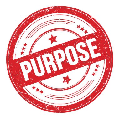 Kırmızı yuvarlak grungy doku damgası üzerine PURPOSE metni.