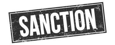 Siyah grungy dikdörtgen damga işareti üzerine SANCTION metin.