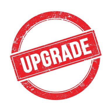 Kırmızı grungy yuvarlak vintage damga üzerinde UPGRAD metin.