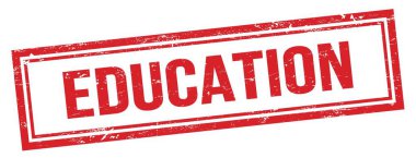 Kırmızı grungy vintage dikdörtgen damgalı EDUCATION metni.