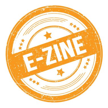 Turuncu yuvarlak grungy doku damgası üzerine E-ZINE metni.