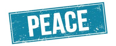 Mavi grungy dikdörtgen damga işareti üzerinde barış metni.