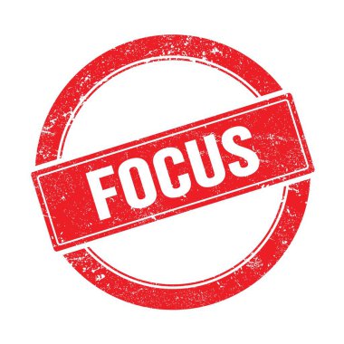 Kırmızı grungy round vintage pulu üzerine FOCUS metni.