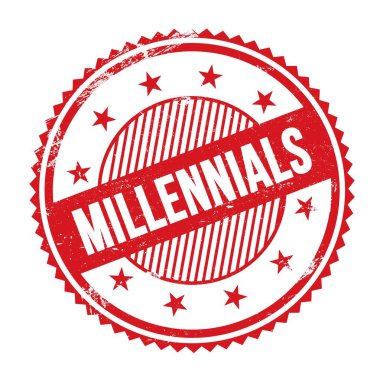MILLENNIALS metin kırmızı grungy zig zag kenarları yuvarlak mühür.