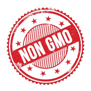 Kırmızı grungy zig zag kenarları yuvarlak mühür üzerinde yazılmış GDO olmayan metin.