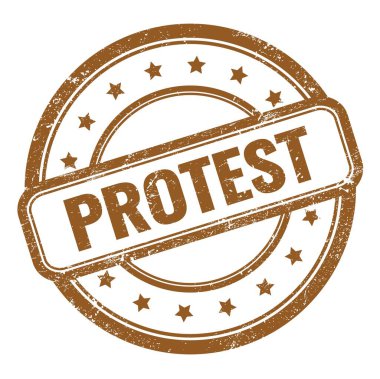 Kahverengi grungy vintage lastik damgalı PROTEST metni.
