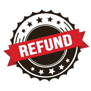 Kırmızı kahverengi rozet damgasında REFUND metni.
