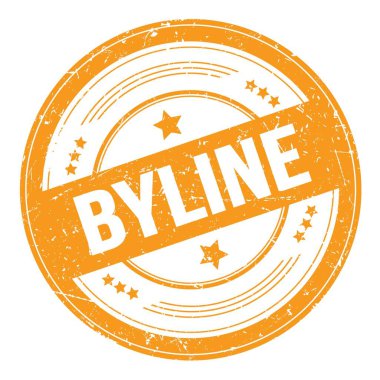 Turuncu yuvarlak grungy doku damgası üzerine BYLINE metni.