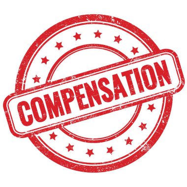 Kırmızı vintage grungy yuvarlak kauçuk damga üzerine COMPENSATION metin.
