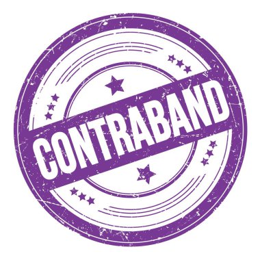 Mor çivit üzerine CONTRABAND metin yuvarlak kirli doku damgası.