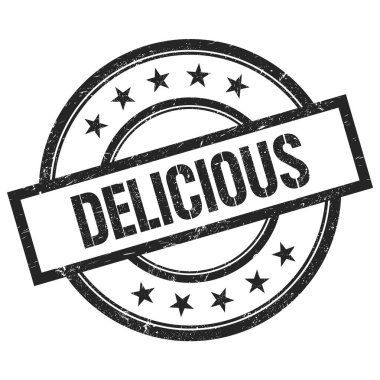 Siyah yuvarlak vintage kauçuk damga üzerine yazılmış DELICIOUS metin.