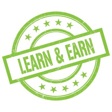 Yeşil yuvarlak vintage kauçuk damga üzerine yazılmış LeARN & EARN metni.