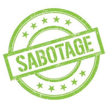 Yeşil yuvarlak vintage kauçuk damgalı SABOTAGE metni.
