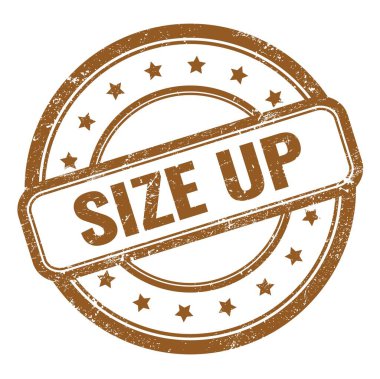 Kahverengi grungy vintage lastik damga üzerine SIZE UP metin.