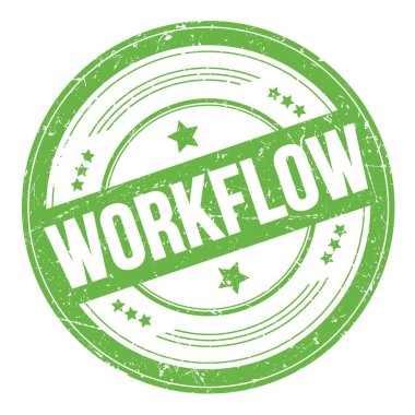 Yeşil yuvarlak grungy doku damgasıyla ilgili WorKFLOW metni.