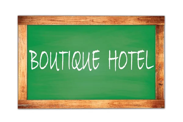 Boutique Hotel Texte Écrit Sur Tableau Noir École Ossature Bois — Photo