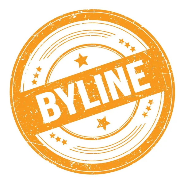 Turuncu yuvarlak grungy doku damgası üzerine BYLINE metni.