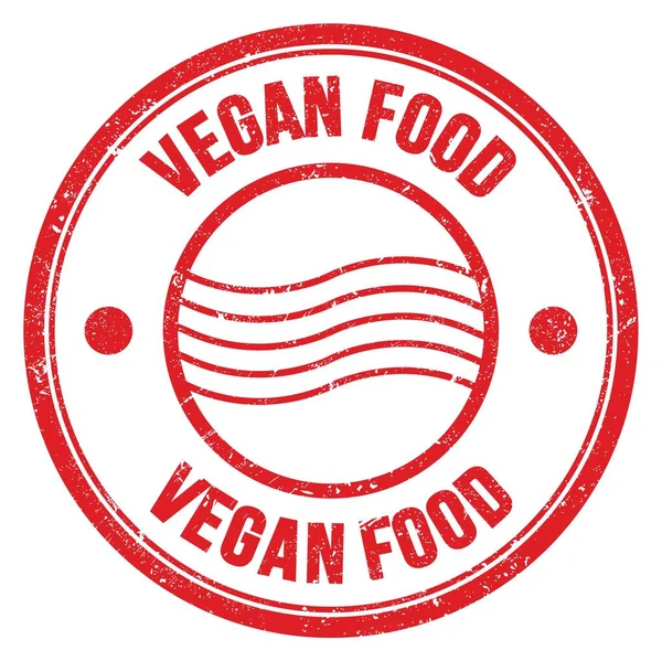 Vegan Food Słowo Napisane Czerwonym Okrągłym Znaku Znaczka Pocztowego — Zdjęcie stockowe