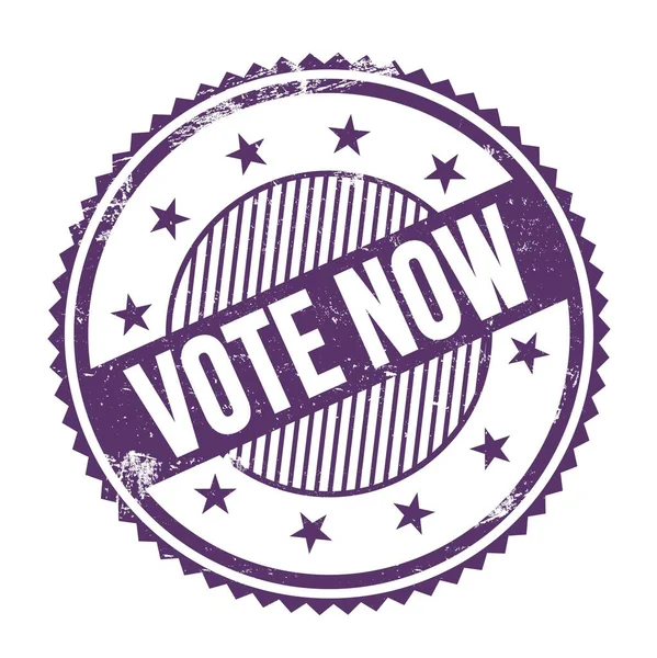 Vote Now文字 用紫色深蓝色的Zag边框环绕邮票书写 — 图库照片