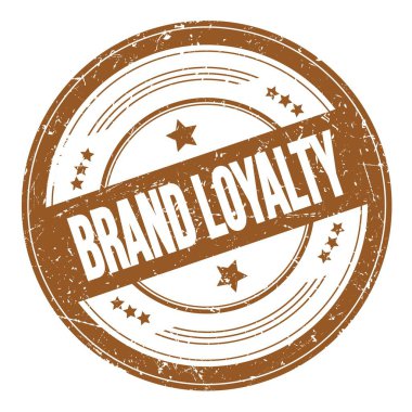 Kahverengi yuvarlak dokulu desen damgalı Brand LOYALTY metin.