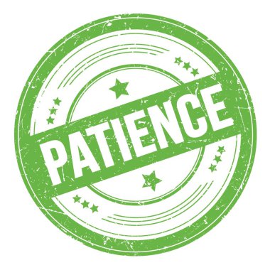 Yeşil yuvarlak grungy doku damgası üzerine sabır metni.