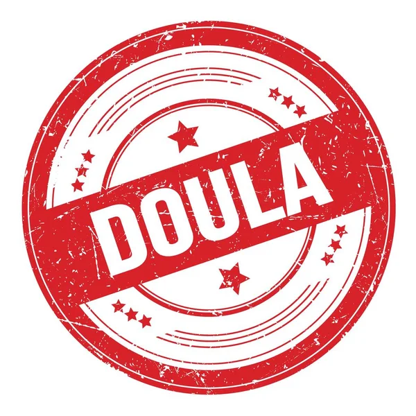 Kırmızı yuvarlak grungy doku damgası üzerine DOULA metni.
