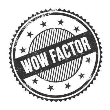 Wow FACTOR metin siyah grungy zig zag kenarları yuvarlak pul üzerine yazılmış.