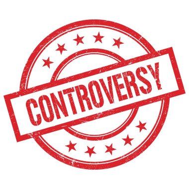Kırmızı, yuvarlak, lastik damga üzerine yazılmış ContrROVERSY metin.