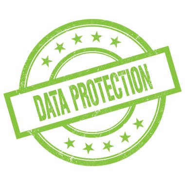 DATA PROTECTION metin yeşil yuvarlak vintage kauçuk damga üzerine yazılmış.
