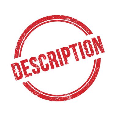 Kırmızı grungy vintage yuvarlak damgalı DESCRIPTION metin.