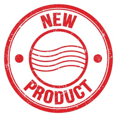 Kırmızı yuvarlak posta pulu işareti üzerine yazılmış NEW PRODUCT metni