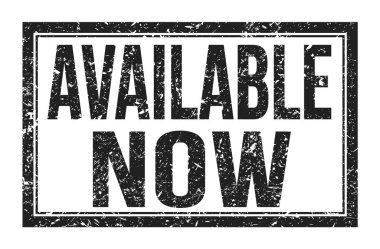 AVAILABLE Şimdi, siyah dikdörtgen mühür üzerine yazılmış kelimeler