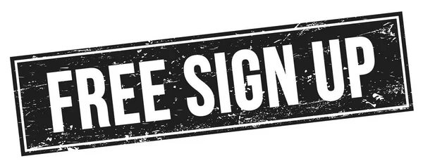無料サインアップテキスト上の黒のグランジー四角形切手サイン — ストック写真