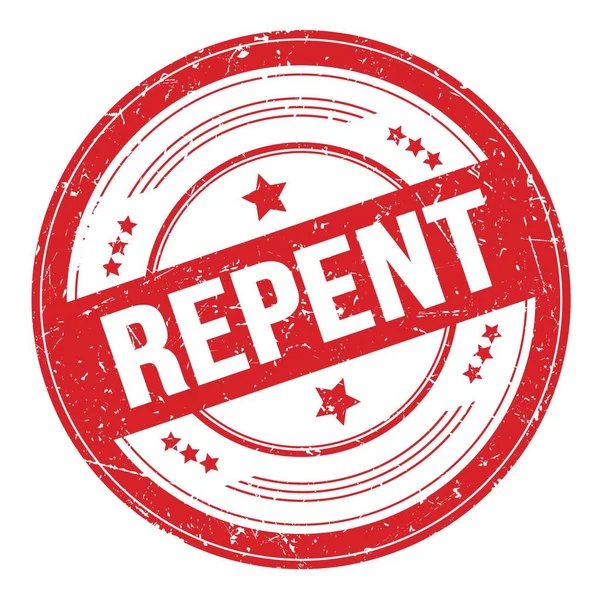 Repent Szöveg Piros Kerek Grungy Textúra Bélyegzőn — Stock Fotó