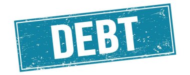 Mavi grungy dikdörtgen damga işareti üzerinde DEBT metin.