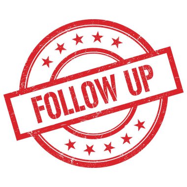 FOLLOW UP metin kırmızı yuvarlak vintage kauçuk damga üzerine yazılmış.