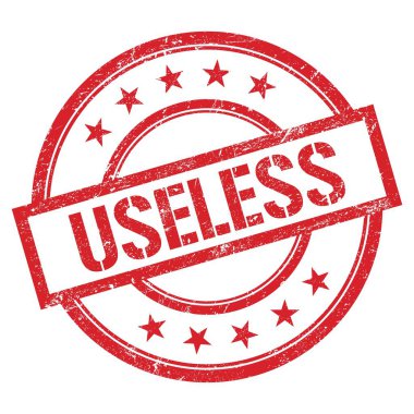 Kırmızı yuvarlak plastik damga üzerine yazılmış kullanışsız metin.