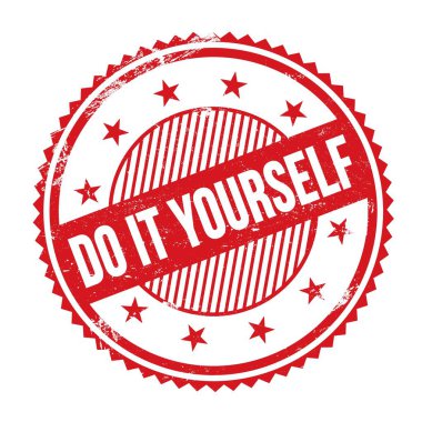 Kırmızı grungy zig zag kenarları yuvarlak mühür üzerine yazılmış kendin yap.