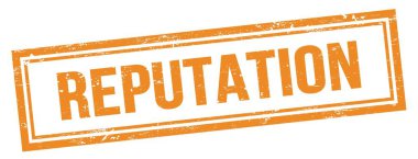 Turuncu grungy vintage dikdörtgen damgalı REPUTATION metni.