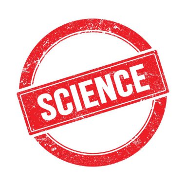Kırmızı grungy yuvarlak vintage damga üzerinde Bilimsel metin.