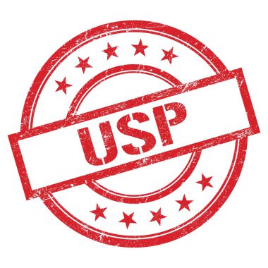 USP metin kırmızı yuvarlak vintage kauçuk damga üzerine yazılmış.