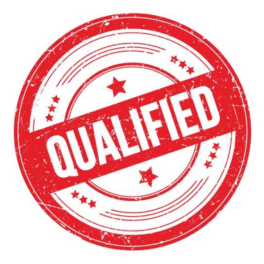 Kalifiye edilmiş kırmızı yuvarlak dokuma damgalı metin.