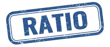 Mavi grungy vintage dikdörtgen damgalı RATIO metni.