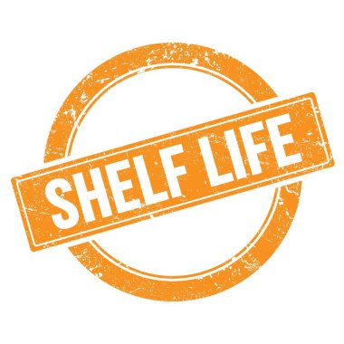 SHELF HAYAT metni turuncu grungy yuvarlak vintage pul üzerine.