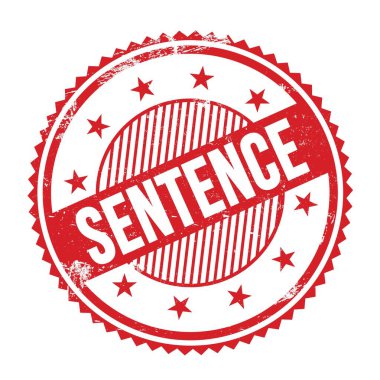 SENTENCE metni kırmızı grungy zig zag kenarları yuvarlak pul üzerine yazılmış.